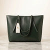 Green leather tote bag for women by Wahajh Pakistan trendy shoulder handbag